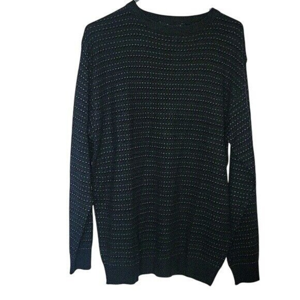 Northern‎ Isles Mens Medium Charcoal Grey Textured Knit Crewneck Sweater Stripe
